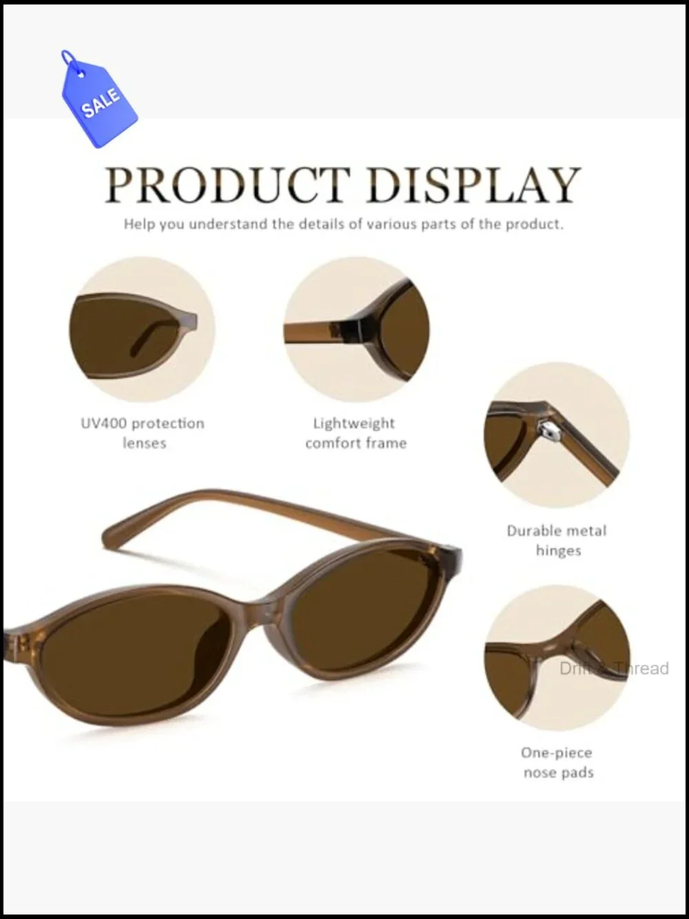 90s Oval Cat Eye Sunglasses UV400 Retro Y2K Shades Slim Frame Lightweight for